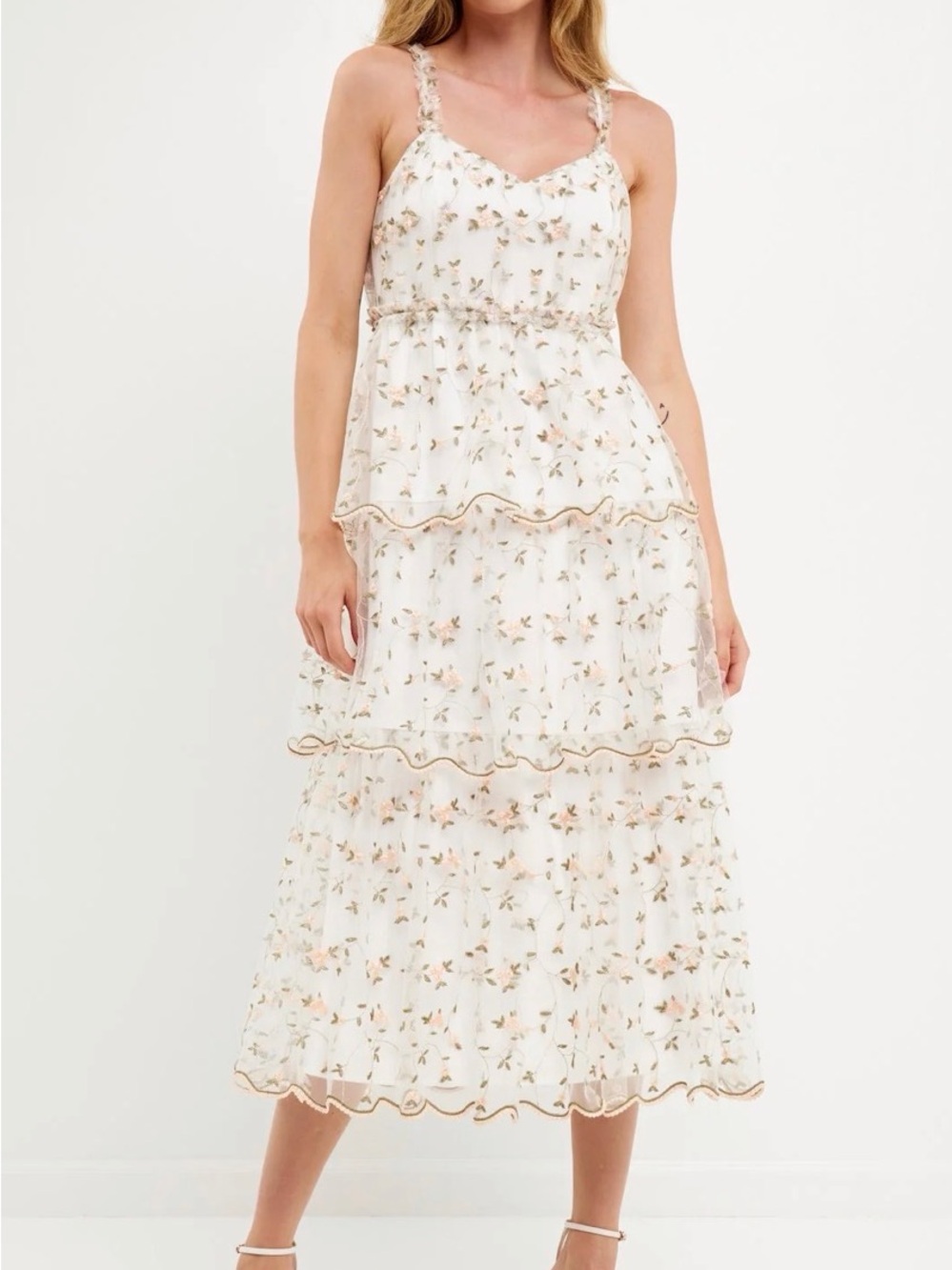 Endless Rose “Wedding Cake” Floral Embroidered Tiered Maxi Dress M